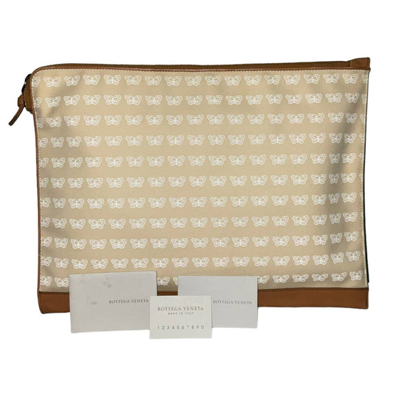 Bottega Veneta Rare Vintage Cotton Leather Butterfly Envelope Clutch Beige EUC - Picture 1 of 16
